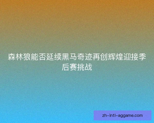 森林狼能否延续黑马奇迹再创辉煌迎接季后赛挑战